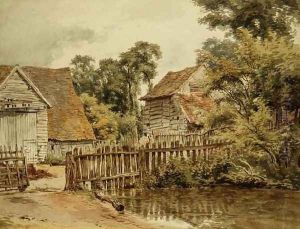 Farmyard with pond by William Henry Hunt