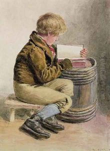 Little boy reading a book by William Henry Hunt