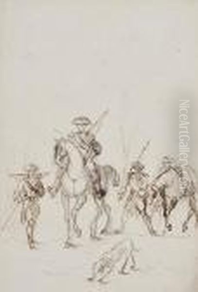 Military Men On Horseback, - view 1