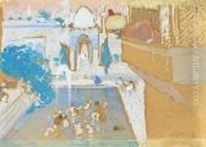 Scene De Harem : Un Pacha Regardant Les Femmes Au Bain Scene De Harem : Un Pacha Regardant Les Femmes Au Bain