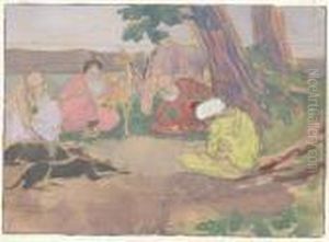 Personnages Orientaux Assis Avec Des Animaux by Paul Albert Besnard