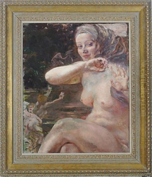 A Nude Seated By A Stream - view 1