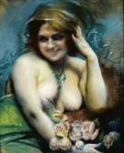 Buste De Femme Au Bouquet De Roses by Paul Albert Besnard