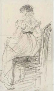 A young lady, seated on a chair, seen from the back by William Henry Hunt