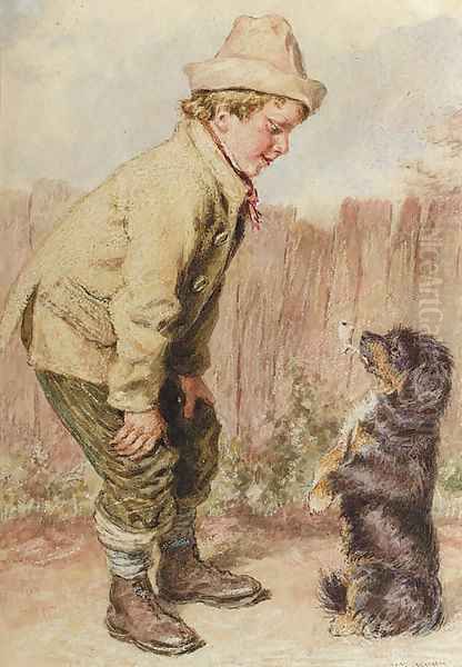 A boy with a begging dog - view 1