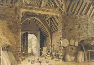 Interior of a barn with chickens by William Henry Hunt