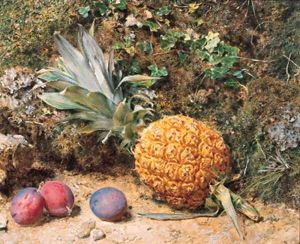 Still life with a pineapple and three plums by William Henry Hunt