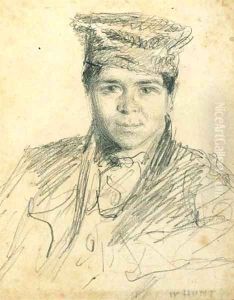 Portrait of a boy, bust-length, wearing a hat by William Henry Hunt