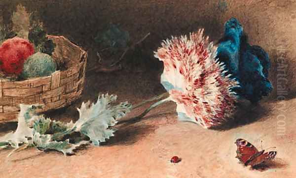 Still life with fruit in a basket and a peony - view 1