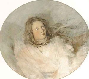 Study of a young girl reclining on a sofa by William Henry Hunt