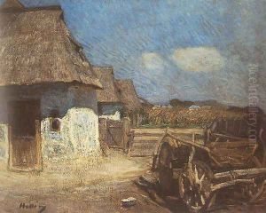 Peasant Yard with Cart 1912 by Simon Hollosy