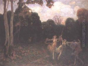 Dancing Girls at the Edge of the Forest 1895 by Simon Hollosy