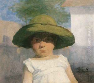 Girl with a Large Green Hat c. 1900 by Simon Hollosy