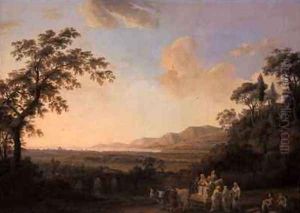 Idyllic landscape at dusk by Jakob Philippe Hackert