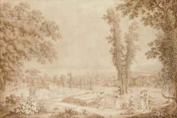 A view of the Gulf of Pozzuoli with two shepherdesses dancing to a tambourine - view 1