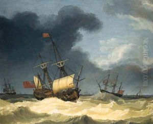 English frigates in rough seas by Jakob Philippe Hackert