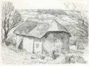 The Barn In The Fields, C.1918, Black Chalk