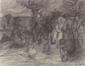 A Gathering Of Peasants With Two Clergymen by Robert Polhill Bevan