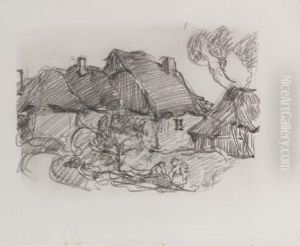 Farmhouses With Group Of Peasants by Robert Polhill Bevan