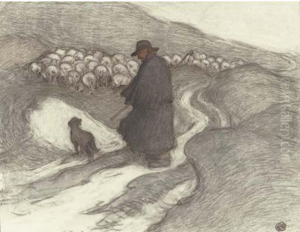 Shepherd And Flock On The Downs by Robert Polhill Bevan
