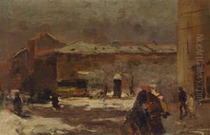 Street Scene In Winter by Mose Bianchi