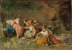 Interno Di Taverna Con Avventori E Cameriere by Mose Bianchi