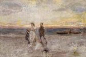 Chioggia, Figure Sulla Spiaggia by Mose Bianchi