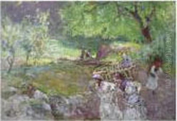 Girls With Fruit Baskets In A Landscape - view 1