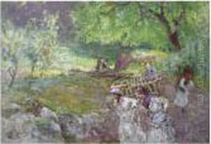 Girls With Fruit Baskets In A Landscape