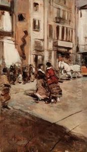 Veduta Milanese Con Tramvai A Cavalli - 1885-1890 Circa