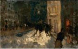 Vecchia Milano Sotto La Neve by Mose Bianchi