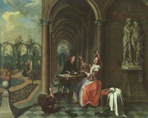 Garden with Figures on a Terrace 1735 by Jan Josef, the Elder Horemans
