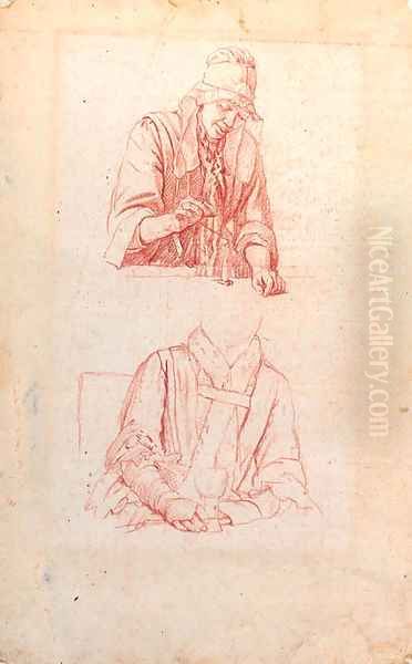 Studies of a woman weighing and of a woman seated holding a roemer - view 1
