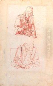 Studies of a woman weighing and of a woman seated holding a roemer