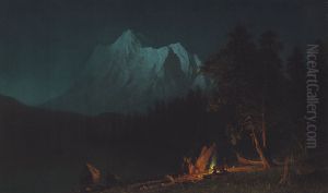 Mountainous Landscape By Moonlight by Albert Bierstadt