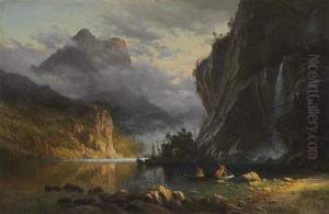 Indians Spear Fishing by Albert Bierstadt