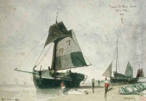 Two Fishing Boats by Louis Adolphe Hervier