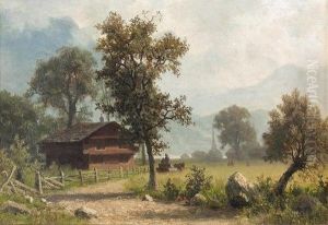 Sommerliche Landschaft Mit Bauernhaus. by Albert Bierstadt