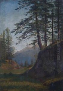 Landscape With Trees And Valley by Albert Bierstadt
