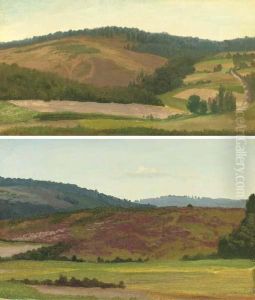 Landscape With Cottage,
Westphalia, Germany; And Rolling Hills,westphalia, Germany: Two Works by Albert Bierstadt