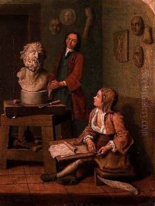 A Sculptors Studio by Jan Jozef, the Younger Horemans