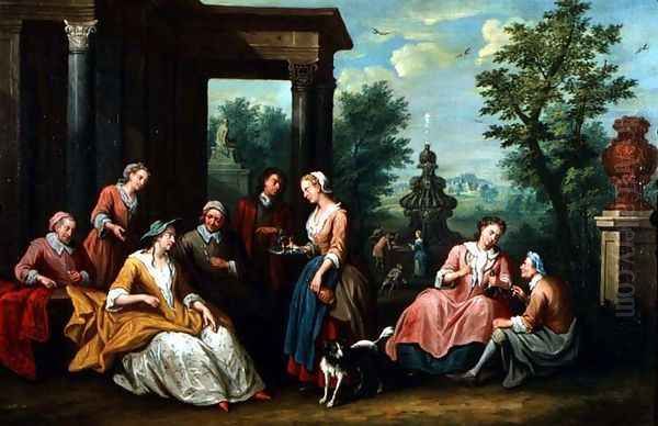 Elegant Figures Seated Amongst Classical Ruins Taking Refreshments - view 1