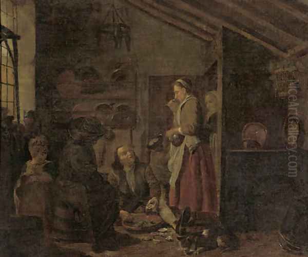 A gentleman eating oysters in a kitchen - view 1