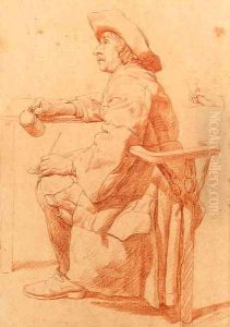 A Man seated at a Table holding a Pul and a Pipe, a subsidiary study of his hand holding a glass
