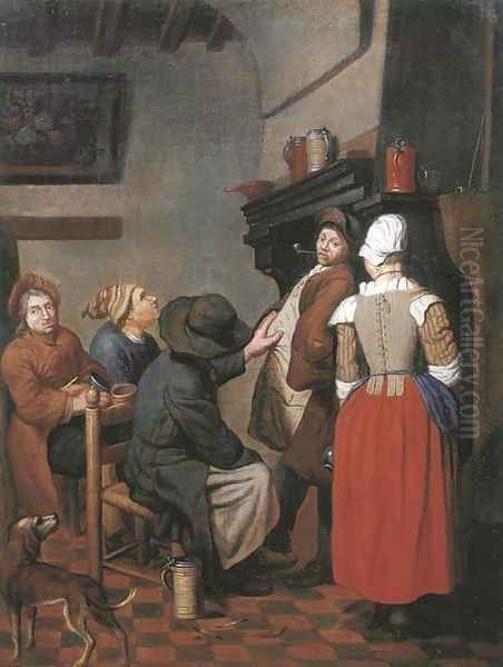 Company smoking and conversing in a kitchen - view 1