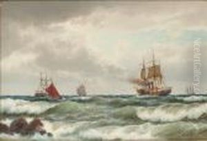 Ships By The Coast by Carl Ludwig Bille