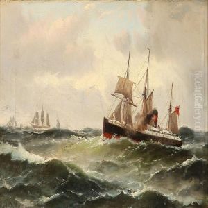 Seascape With Sailing Ships At The Sea by Carl Ludwig Bille