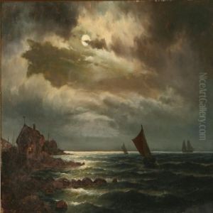 Coastal Scene At Night by Carl Ludwig Bille