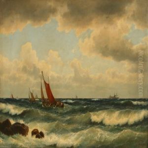 Fishing Boats In Rough Breakers by Carl Ludwig Bille
