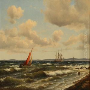 Coastal Scene With A Three-masted Schooner And Other Sailing Ships by Carl Ludwig Bille